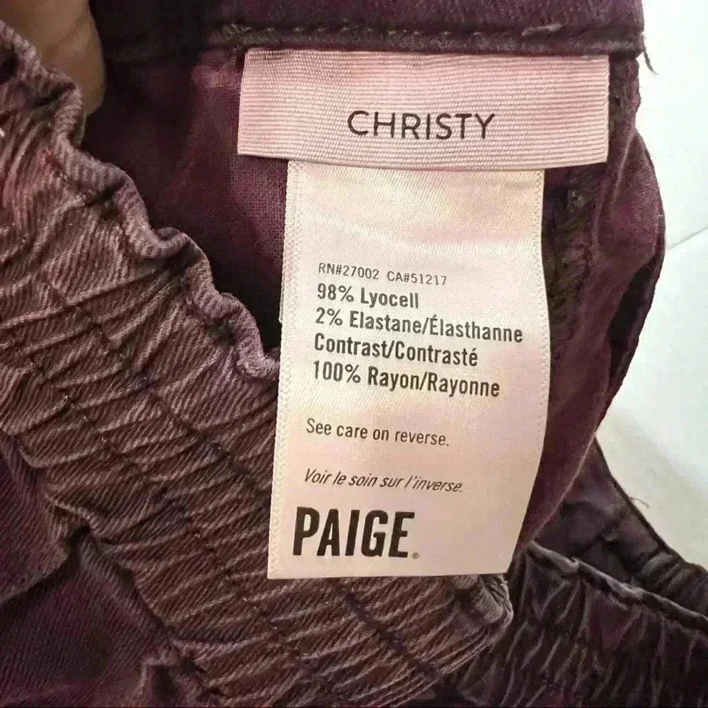 PAIGE Christy Pant Off Duty High Rise Pant Grosgrain Side Size 27 Deep Berry - Picture 9 of 14